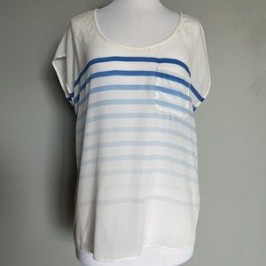 Joie Rain B Savory Silk Ombre Striped Casual Career White Relaxed Tee Blouse Top